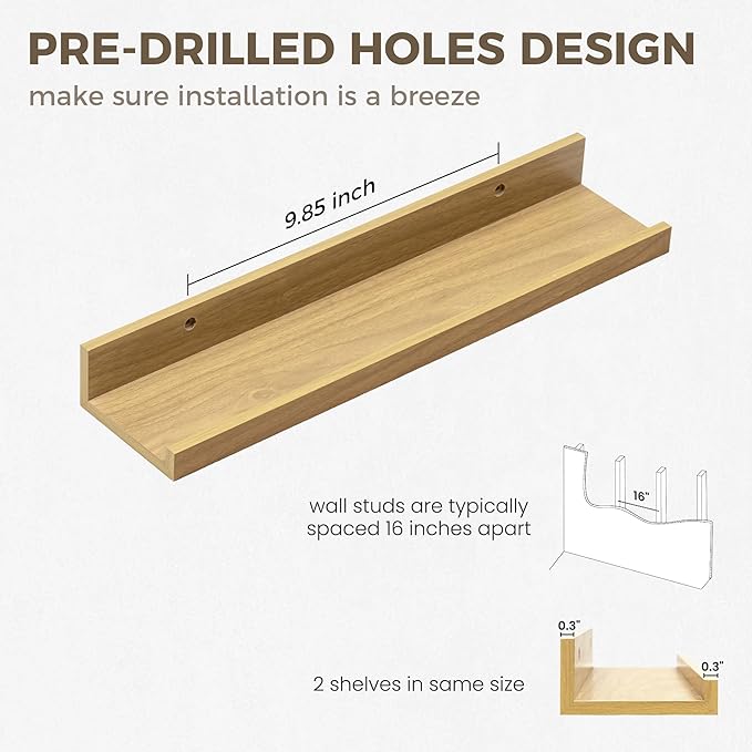 Axeman Floating Shelves | Picture Ledge Shelf Set of 2 | Oak Wall Shelves with Lip | Oak Picture Shelf for Wall with Ledge | Photo Ledges 16 Inch