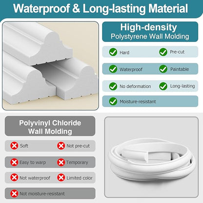 Precut Wall Molding Kit - Paintable Wainscoting Panels Ready-to-Assemble Accent Wall Kit, Modern Molding Trim Decor for Living Room Bedroom Hallway Kitchen Island (3 Set 56 x 23 in)