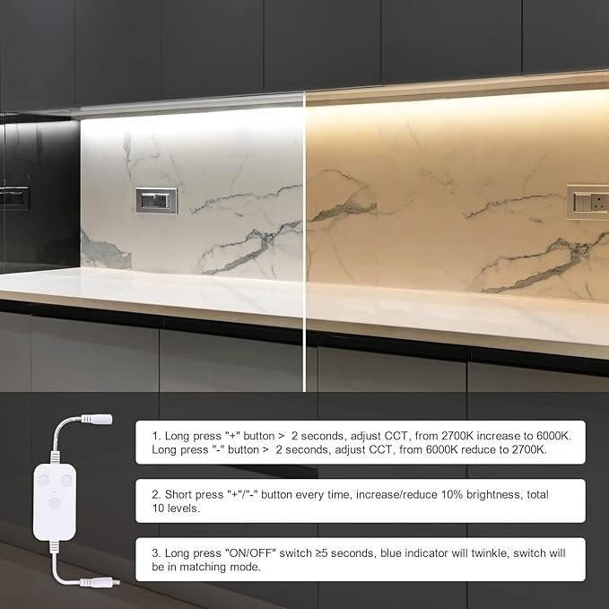 3pack 12inch Dimmable LED Under Cabinet Light Kit, 2700K to 6000K Smart LED Under Counter Lighting Fixture, Compatible with Alexa, Google Assistant, for Kitchen, Pantry, Shelf (White)