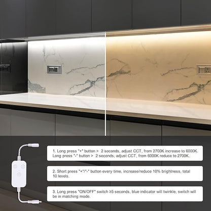 2pack 20inch Dimmable LED Under Cabinet Light Kit, 2700K to 6000K Smart LED Under Counter Lighting Fixture, Compatible with Alexa, Google Assistant, for Kitchen, Pantry, Shelf (White)