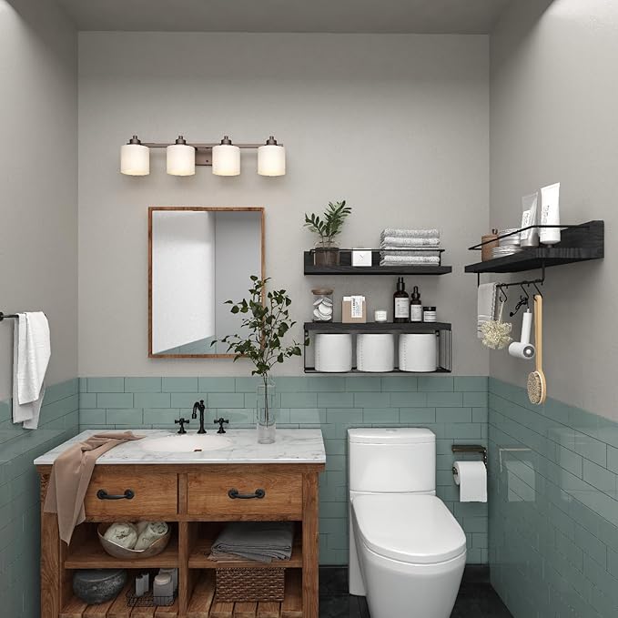 22.5 inches Bathroom Shelves Over Toilet for Wall, Floating Shelves with Storage Basket Paper Holer for Kitchen Living Room, Bedroom & Classroom, Set of 3 (Black)