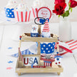 4th of July Decorations, Memorial Day Decorations, Independence Day Patriotic Tiered Tray Decor Set, 6 Pieces Fourth of July Centerpieces for Home Office Table Shelf, Red White and Blue Decorations