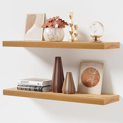 Marsmiles Floating Shelves for Wall 36 Inch | Natural Ash Wood Floating Shelves Set of 2 | 36W x 8D Natural Wood Wall Shelves with Upgraded Heavy Duty Brackets - Natural