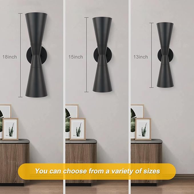Wall Sconces Set of Two, Bathroom Sconces Lighting 13 inch Black Modern Sconces Wall Decor Set of 2 Indoor Wall Light Fixtures for Living Room Hallway Staircase Bedroom Hardwired