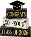 2026 Graduation Table Decorations Class of 2026 Senior Tiered Tray Decor Wooden Cap Block Signs Farmhouse Congrats Grad Tabletop Party Centerpiece for Tables Wooden Sign for Home Decor