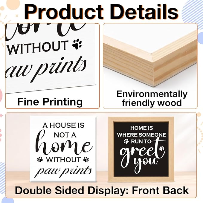 Rustic Farmhouse Dog Decor - Gift for Pet Lover - Double-sided Dogs Decor for Tiered Tray Table Desk Shelf Decoration