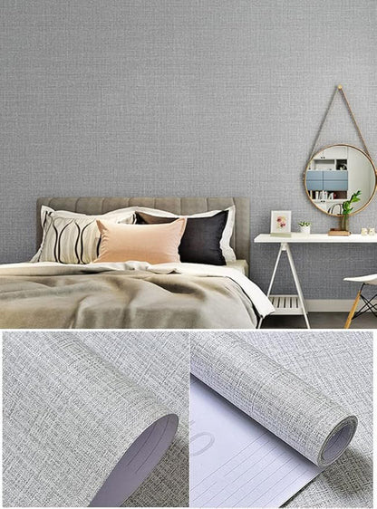 Fabric Peel and Stick Wallpaper Gray Faux Grasscloth Wallpaper Self-Adhesive Linen Wallpapers 17.8” x 197” Removable Wall Paper Embossed Textured Contact Paper Decoration Backsplash Countertop Liners