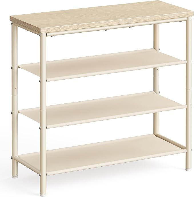 VASAGLE Shoe Rack, 4-Tier Shoe Storage Organizer for Entryway and Closet, Holds 9-12 Pairs of Shoes, 3 Fabric Shelves, Steel Frame, Modern, Natural Beige and Pearl White ULBS035K01