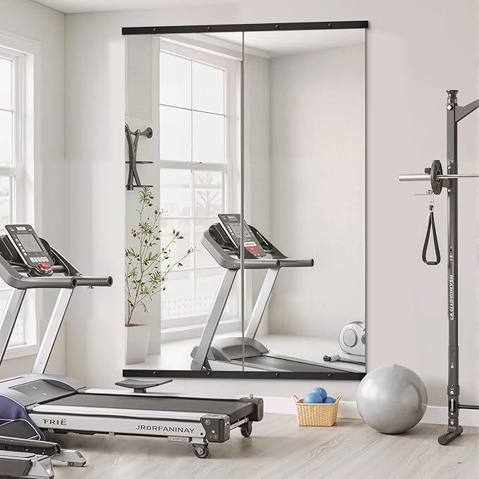 Home Gym Mirror for Wall,70x24x2PCS Full Length,Glass Frameless Body Large Mirror for Home Gym,Workout,Bedroom,Garage(Black)