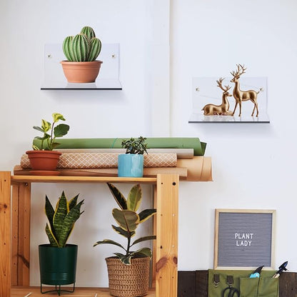 10 Pieces Small Floating Shelves for Wall 4'' Acrylic Mini Wall Shelf Acrylic Display Shelf Clear Hanging Shelves Room Decor for Bedroom, Bathroom, Living Room, Office