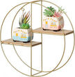Vintiquewise Elegant 2-Tier Decorative Floating Circular Silhouette Wall Shelf - Circular Metal and Wood Wall-Mounted Shelf for Entryway, Bathroom, Bedroom, and Living Room Decor, Gold Finish