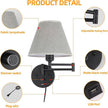 Swing Arm Wall Lamp.Wall Mount lamp with Dimmable Switch.Plug in Wall Sconces with USB Charging Port. Black Sconces Wall Lighting Suitable for Bedroom,Living Room.