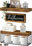 QEEIG ‎Bathroom Shelves Over Toilet - Paper Storage Wall Mounted Farmhouse Decor Decorations Aesthetic Décor Sign Small Floating Shelf 2+1 Set 16 inch, Rustic Brown (020BN)