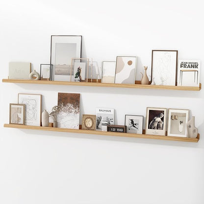 72 Inch Floating Shelves for Wall | Natural Wood Ledge Shelf Set of 2 | Solid Ash Wood Picture Ledge Shelves with Lip | Picture Shelf for Wall with Ledge | Photo Ledge Shelves