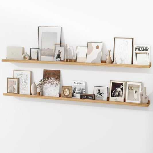 72 Inch Floating Shelves for Wall | Natural Wood Ledge Shelf Set of 2 | Solid Ash Wood Picture Ledge Shelves with Lip | Picture Shelf for Wall with Ledge | Photo Ledge Shelves