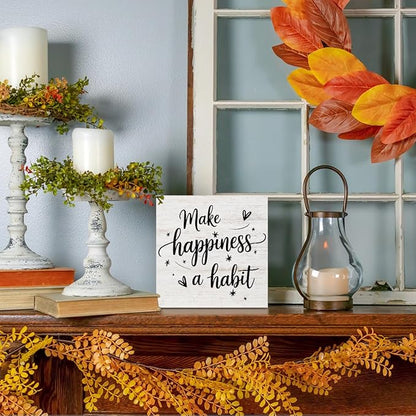 Inspirational Gifts for Women, Inspirational Wood Decor Make Happiness A Habit Wood Box Sign, Motivational Desk Decorative Signs for Home Office Table Shelf Cubicle