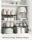 SONGMICS Cabinet Organizer Shelf, Set of 3 Kitchen Counter Shelves, Kitchen Storage, Spice Rack, Stackable, Expandable, Anthracite Gray and Matte Black UKCS220B01