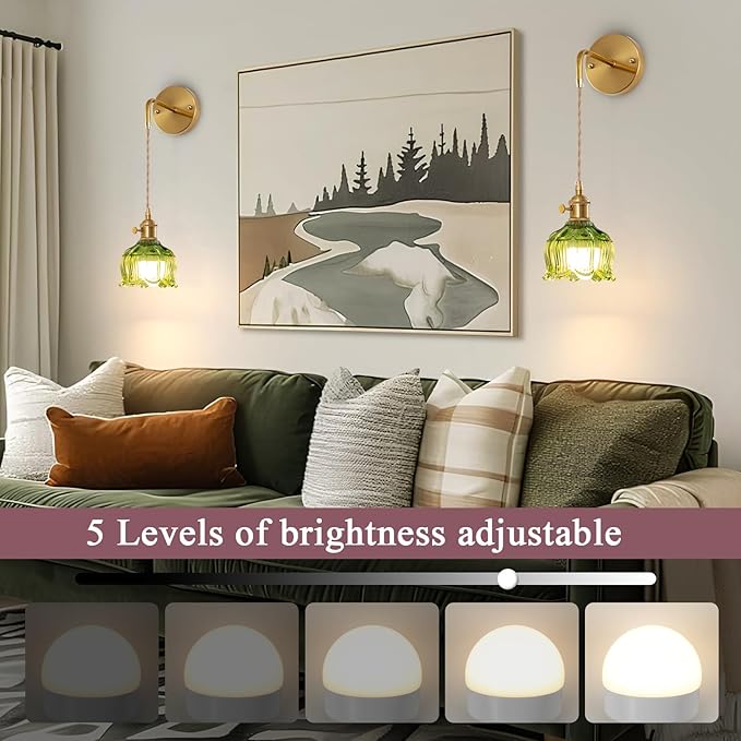 Vintage Battery Operated Wall Light with Remote, RGB Dimmable LED Wall Light Set of 2, Rechargeable Battery Powered Wall Lights with 15 Colors for Bedroom, Living Room, Home Decor