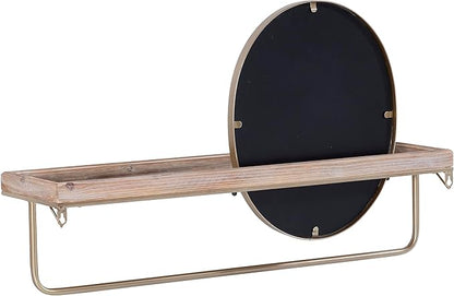 Linon Gourli Modern Farmhouse Gold Metal and Wooden Wall Shelf with Mirror