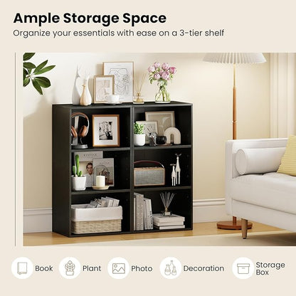 Giantex 2 Pieces 3 Shelf Bookcase Book Shelves Open Cube Storage Cabinet Multi-Functional Home Office Bedroom Furniture Display Bookcases, Black