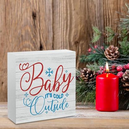 Christmas Decor Christmas Sign Decorations for Home Baby It's Cold Outside Sign for Home Office Desk Table Cubicle Shelf Xmas Desk Accessories 5 x 5 inch