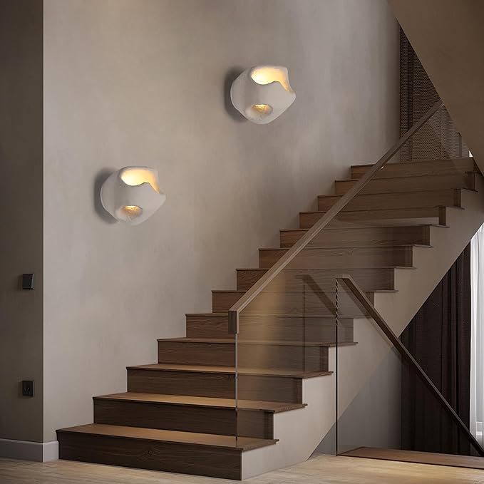 Modern Wall Sconce Plug in, Indoor Wall Light Fixture, 2 Holes Minimalist Industrial Cement Stone Style Wall Mounted Lamp for Living Room Bedroom Vanity Hallway Stairs, Bulb Included