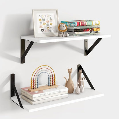 Axeman White Floating Shelves for Wall, 16''W x 8''D Floating Shelves Set of 2, 8 Inch Deep Wall Shelves for Bookshelf Living Room Bedroom Home Office Bathroom