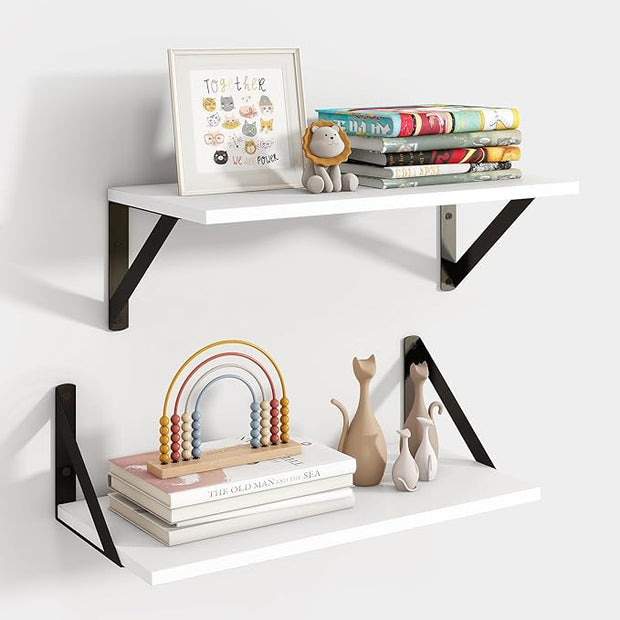 Axeman White Floating Shelves for Wall, 16''W x 8''D Floating Shelves Set of 2, 8 Inch Deep Wall Shelves for Bookshelf Living Room Bedroom Home Office Bathroom