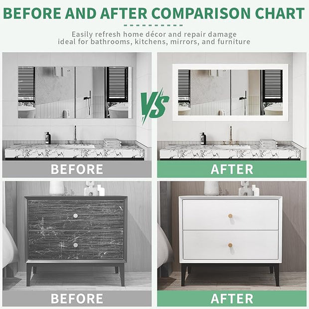 Peel and Stick Wallpaper Borders 390” x 4” Self Adhesive Mirror Frame Border Wood Grain DIY for Kitchen Bathroom Mirror Removal Border Sticker Wall Decor Cover 10.8 Sq.Ft, White Wood
