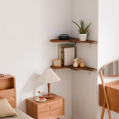 Cute Cloud Shelves, Wavy Floating Corner Shelf, Cloud Corner Wall Shelves with Brackets, Cute Wall Shelves for Nursery Decor, Corner Shelves for Bedroom,Living Room,Bathroom&Home Decor,Brown