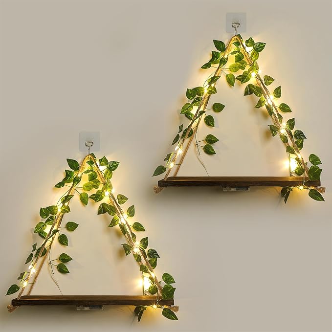 Shelf for Wall,Floating Shelves,Floating Shelves for Wall No Drilling,Adhesive Shelves,Command Strip Shelf,Room Decor Aesthetic,Plant Shelf Wall,Whimsical Decor,2-Piece Set(Green Leaf)