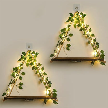Shelf for Wall,Floating Shelves,Floating Shelves for Wall No Drilling,Adhesive Shelves,Command Strip Shelf,Room Decor Aesthetic,Plant Shelf Wall,Whimsical Decor,2-Piece Set(Green Leaf)