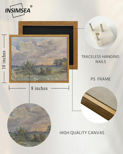 InSimSea Framed Canvas Wall Art, Vintage Landscape Art for Living Room Hallway Shelf, 10x8in,English Countryside Watercolor Painting, Rustic Farmhouse Cozy Cottage Mid Century Small Decor