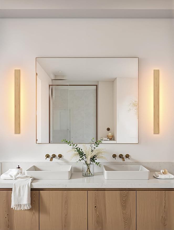 1 Pack Modern Plug in Long Wall Sconce 23.6‘’ LED Bamboo Wall Lights 18W Long Strip Indoor Wall Lamp 3000K with 6.5FT Plug in Cord and On/Off Switch on The Cord for Living Room Hallway Stairwell