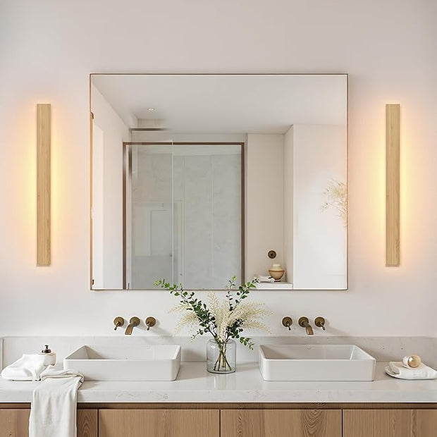 1 Pack Modern Plug in Long Wall Sconce 23.6‘’ LED Bamboo Wall Lights 18W Long Strip Indoor Wall Lamp 3000K with 6.5FT Plug in Cord and On/Off Switch on The Cord for Living Room Hallway Stairwell