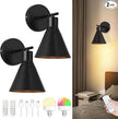 Modern Wireless Battery Operated Wall Sconces, Black Rechargeable Cordless LED Wall Lights Set of Two, Dimmable Battery Powered Wall Decor Lamp Fixture with Remote Control for Bedroom Indoor