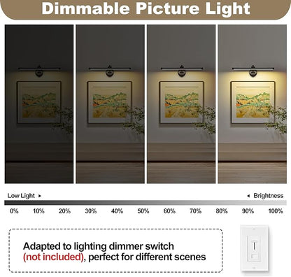 23.62 Inch Dimmable Lights For Pictures On Wall Hard Wired Gallery Light Modern Metal Artwork Wall Lamps, Warm White Picture Lights with Single Swing Arm Art Display Light For Paintings Portrait