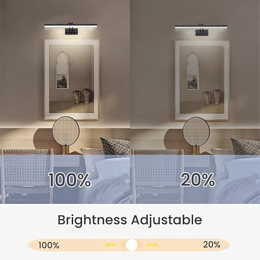 FUNCHDAY Picture Light Rechargeable, Wireless Picture Lights for Wall with Remote, 280LM Dimmable Timer Set Gallery Light, 13inch Metal Battery Operated Art Lighting for Paintings,Frame (Black)
