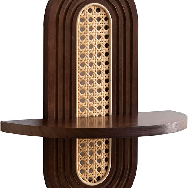 Wooden Arched Floating Shelf - Boho Decor Wall-Mouted Shelves Book Display Rattan Shelf for Bedroom Living Room Bathroom Nursery Home Office 14.5" x 11.6"