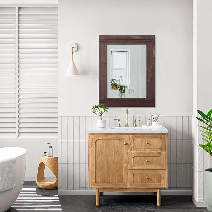 Mirrors for Wall Rustic Wooden Frame Rectangle Mirror Vintage Hanging Mirror for Bedroom Bathroom Living Room Farmhouse Wall Decor Brown Large 20