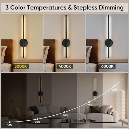 Battery Operated Wall Sconces Set of Two, Wireless Rechargeable Wall Sconces Black with Remote Control Dimmable, Cordless Wall Light Decor for Living Room, Bathroom, Hallway, Timing, 24 Inch