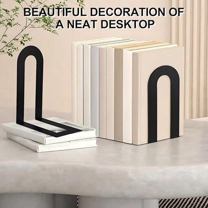 Chunful 6 Pcs Modern Metal Book Ends for Shelves Decorative Small Bookends Book Shelf Organizer Minimalist Design Stopper to Hold Books for Home Office (Black,7.5 * 5.75 * 3.5inch)