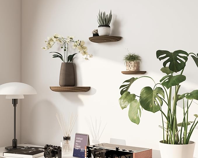 Solid Wood Half Round Floating Wall Shelves | Elegant Floating Shelves, Elevate Your Space. Perfect for Living Rooms, Bathrooms, Bedrooms, Offices, Children's Rooms Brown