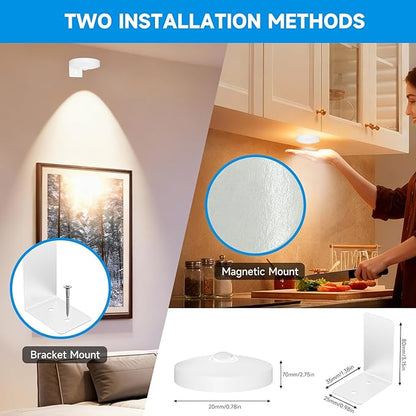 Rechargeable Picture Lights for Wall,Under Cabinet Lighting,1500mAh Rechargeable Battery Operated Picture Frame Lights for Kitchen, Closet, Shelf - 3 Color Temps & 13 RGB (3 Packs White)