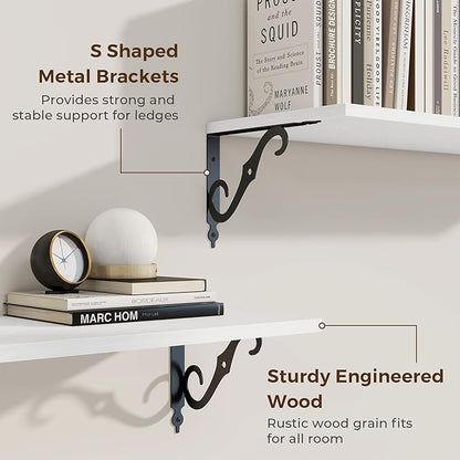 RICHFOCUS 12 Inch Deep Floating Shelves for Wall, 16" W x 12" D Wood Wall Shelves Set of 2, Wide Floating Shelves for Living Room, Bedroom, Kitchen, Bathroom and Decor Storage, White