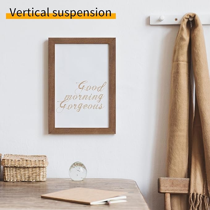 puthiac 5x7 Solid Oak Wood Picture Frame, Fits 4x6 with Mat or 5x7 Without Mat, Wall or Tabletop Display with Stand, Vertical or Horizontal, Plexi Front, 3 Pack, Walnut