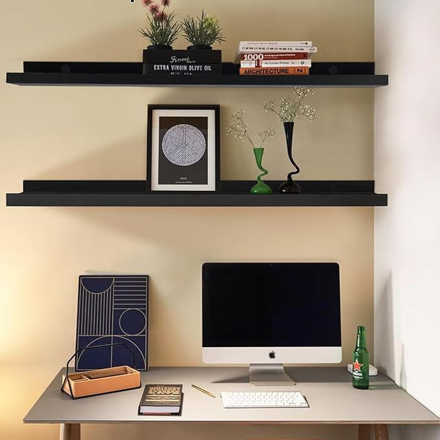 MBYD 36 Inch Floating Shelves Black, Wooden Hanging Shelves Picture Ledge Shelf, Photo Ledge Shelves for Wall with Lip Set of 2, Wall Mounted Shelf for Bedroom Kids Room Bathroom Same Sizes