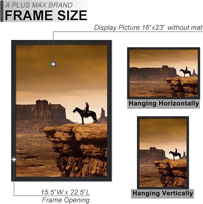 A PLUS MAX 16x23 Picture Frame Set of 3, Black Engineered Wood Frame for 16 x 23 Inch Picture Poster Photo, Light Weight 16 by 23 Frame with Wood-grain for Wall - 3 Pack/Black/16 x23