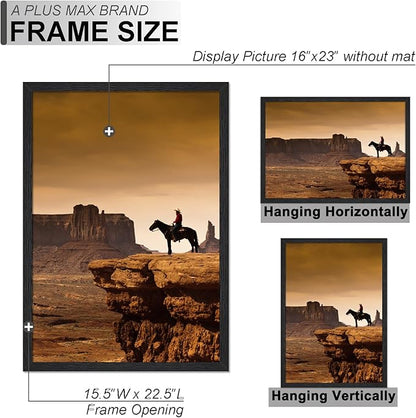 A PLUS MAX 16x23 Picture Frame Set of 3, Black Engineered Wood Frame for 16 x 23 Inch Picture Poster Photo, Light Weight 16 by 23 Frame with Wood-grain for Wall - 3 Pack/Black/16 x23