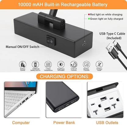 Picture Light Battery Operated with Remote, 3CCT Dimmable Picture Light for Paintings, Black Rechargeable 24 inch Battery Operated Wall Sconce for Art Lighting Gallery Portrait Artwork
